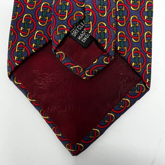Vintage Burberrys Burberry 100% Silk Neck Tie Horsebit Pattern Blue - Picture 4 of 6